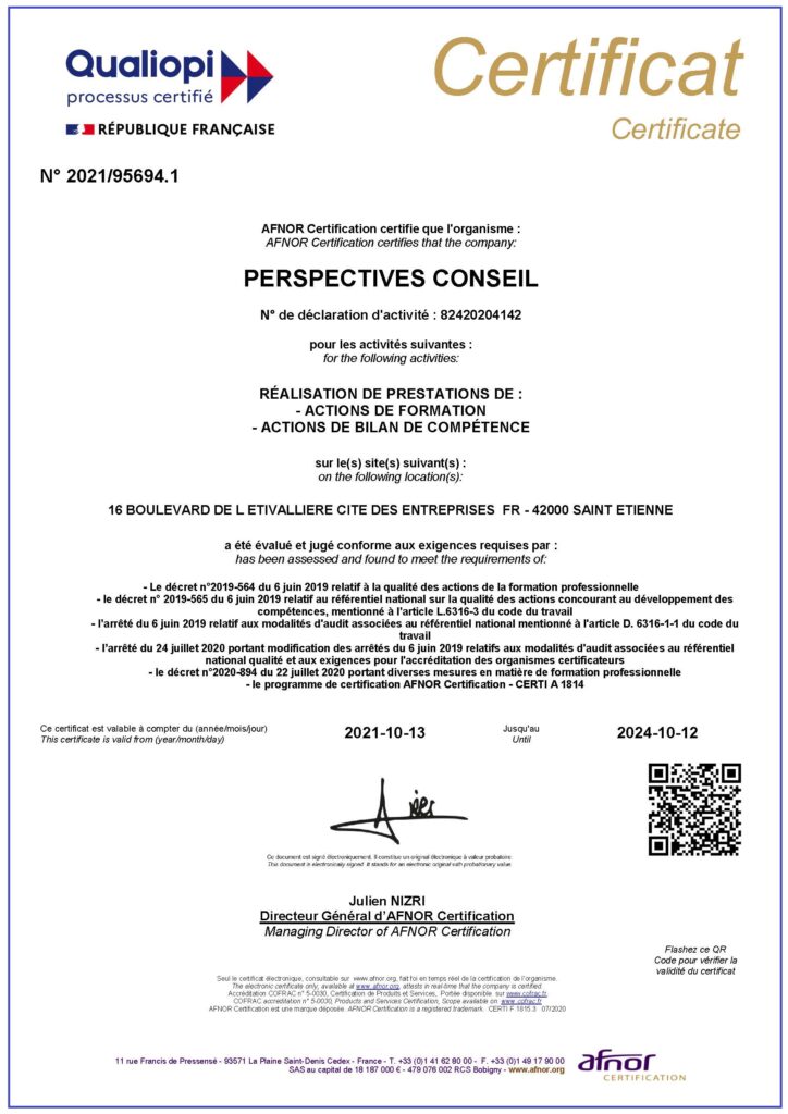 Certification QUALIOPI - PERSPECTIVES Conseil